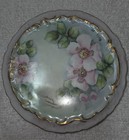 Vtg Hand Painted Porcelain Wall Hanging Trivet Pink Flowers Green Artist Signed