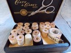 Vintage Coats   Clark s  Sewing Case With Mini Wood Thread Spools   Scissors