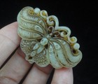 Fine Old Chinese Hand Carving Butterfly Statue Off-white Jade Pendant