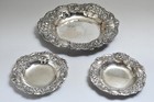 Swedish 835 Silver Antique Repousse Set Of 3 Matching Dishes Large And 2 Smaller
