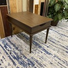 Vintage Mcm End Table Walnut Wood Formica Top Mid Century Danish Drawer Storage