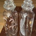 Vtg Pair Of Mid Century White Gold Pink Glass Apothecary Jars With Lids 8   h