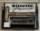 Vintage Gillette E-4 Fat Boy Adjustable 1-9 De Safety Razor W the Case   1 Blade