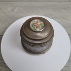     vintage 1900s Metal Powder Wind Up Music Box Porcelain Inlay Lid Works    