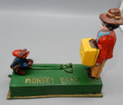 Monkey Coin Bank Cast Iron Vintage Mechanical Spring Action Works