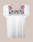 Mexican Floral Hand Embroidery Women s Blouse Peasant White Open Back Top M