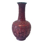 Pair Of Antique Qing Dynasty Chinese Cinnabar Lacquer Vase