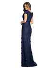Mac Duggal Midnight Navy 3d Floral Applique Beaded Lace Maxi Dress Gown 10     