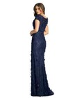 Mac Duggal Midnight Navy 3d Floral Applique Beaded Lace Maxi Dress Gown 10 Us