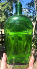 Nice Emerald Green Colored Quart Strap Flask S s p  1880 s Era Clean L  k