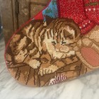 Vintage Needlepoint Christmas Stocking Cat Teddy Bear Toys Rocking Chair 16   