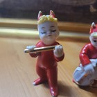 Vintage Napco Red Devil Pixie Musician Figurines Japan Flute Banjo Set Of 2