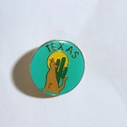 Texas Souvenir Lapel Pin Round Cactus Howling Coyote Moon Design Teal Gold Tone