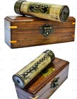 Handmade Brass Kaleidoscope With Wooden Box - Vintage Look - Antique Finish -