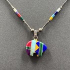 Vtg Native American Liquid Silver Necklace With A Mosaic Bear Pendant 18-inch