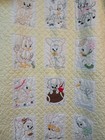 Vtg Hand Embroidered 12 Panel Baby Animal Quilt Crib Blanket Yellow Ruffle 