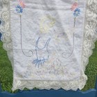Vintage Embroidered Runner Lady Fanning Herself Handmadetable Lace Edge Unique