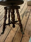Vintage Oak Antique Victorian Wooden Piano Stool With Glass Ball   Claw Feet