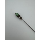 Vintage Green Art Glass Floral Lampwork Hat Pin Filigree Rhinestone