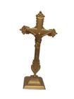 Older Antique Altar Cross  10  Tall Metal Brass Nickel Table Cross Nice