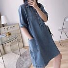 Denim Dress For Women Half Sleeve Casual Babydoll Button Down Jean Shirt Dresses