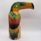 Toucan Tropical Bird Pair Hand Carved   Colorfully Painted Balsa Wood Folk Art