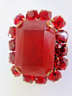 Magnificent Czech Vintage Style  Glass Rhinestone Button  Red   Red Frosted