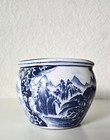 Vintage Chinese Blue   White Porcelain Pot   Planter   Bowl     Marked