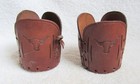 4 Western Cowboy Ranch Leather Longhorn Steer Drink Glass Cozy Holder Coaster