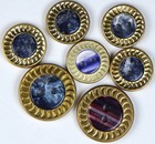 Vintage Button Lot Beautiful Brass   Stone Or Glass 1960s-1990s 7 Pieces Round