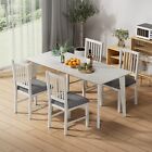 7pcs Dining Set Kitchen Table Set Solid Wood Dining Room Table And 6 Chairs Gray