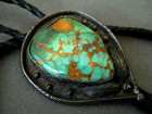 Old Native American Navajo Web Bluegreen Royston Turquoise Sterl Silver Bolo Tie