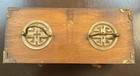 Vtg Mcm Goodwood Wood   Brass Coaster Set 12 Cork Box Case Holder Handles Japan