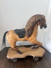 Antique Carved Wood Pull Toy Horse Platform Cast Iron Wheels Folk Art Primitive