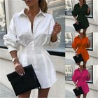 Womens Long Sleeve Shirt Dress Mini Dress Ol Ladies Casual Tops Shirt Blouse Tee