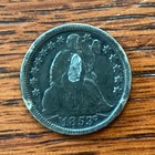 Antique 1853 Seated Liberty Dime Love Token Pin Blue Enamel 8 Point Star Silver