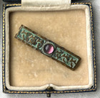 Antique Frost Workshops Arts And Crafts Etched Brass Cabochon Brooch - Rare 