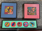 Vintage 1980 s Panama Kuna Mola Framed Textiles Tucan  Puma  Owl  Cat Dancer 