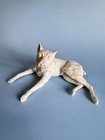 Vintage Kaiser Porcelain Boxer Dog Figurine 6 5  Long 3  High White Ceramic Art
