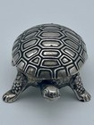 Vintage Silver Turtle Shaped Metal Pill trinket Box With Tweezer Pincher