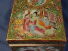Antique 19th C Chinese Famille Rose Porcelain Brush Box Butterflies Birds People