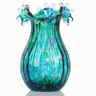 Hand Blown Green Glass Vase Wide Mouth Decorative Centerpiece Indoor Table Decor