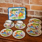 Vintage Little Red Riding Hood Tin Toy Tea Set Ohio Art 1960s Litho Tray Plates