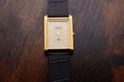 Vintage Seiko Slim Tank Quartz Men White  Dial Black Leather Dress Watch