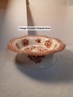Porcelain Pedestal Bowl compote  Ivory And Red  Fruit Motif Vintage 
