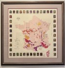 Vintage Benoit France Wine Map Grape Varieties 33x33 Professional Frame Mat Lg