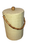 Vintage Tiki Bar Grass Cloth   Burlap Tall 10 5  Ice Bucket Faux Bamboo Handle