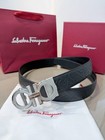 Ferragamo Black Gancini Monogram Leather Silver Buckle Belt Size 90 - 3 7 Cm