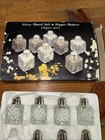 Vintage Set Of 7 Pressed Glass Crystal Salt   Pepper Shakers Silver Plated 