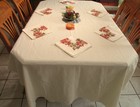 Fieldcrest Beige Banquet Tablecloth 100x70  6 Dinner Harvest Fall Leaves Napkins